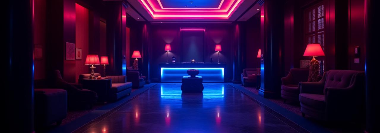 Atmospheric art deco hotel lobby