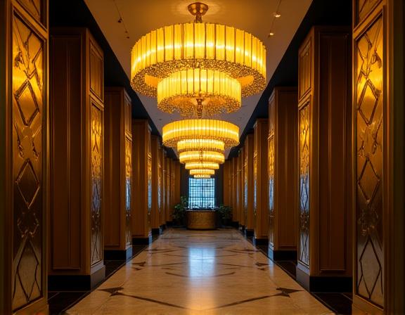 Art Deco lobby fixture installation